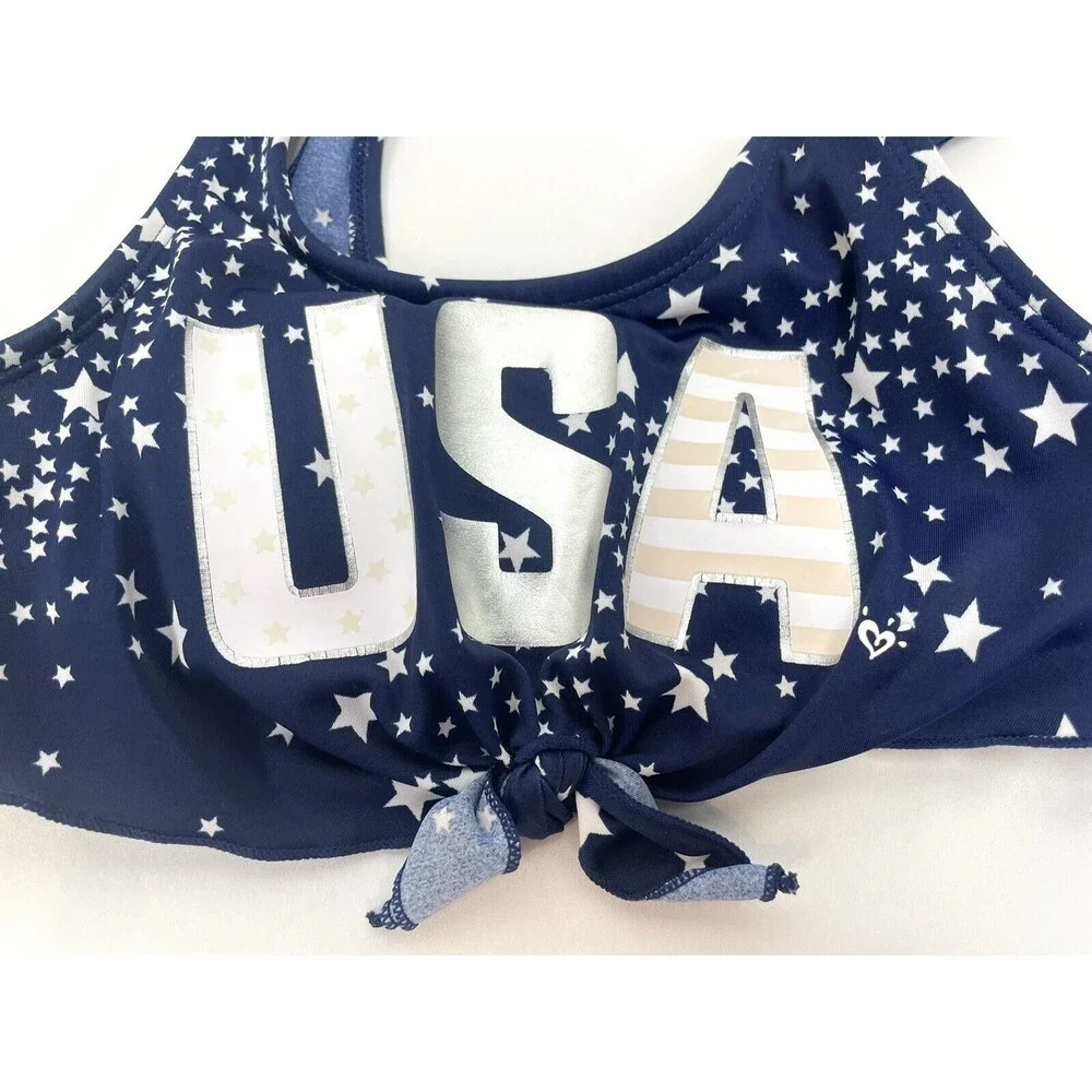 Justice Girl Size 10 Blue USA‎ Bikini Swim Top Stars Padded